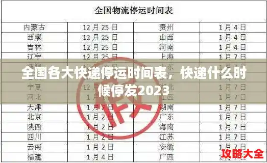 全国各大快递停运时间表，快递什么时候停发2023