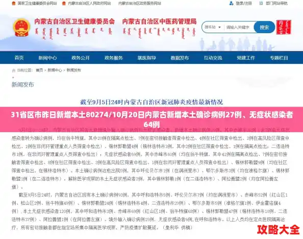 31省区市昨日新增本土80274/10月20日内蒙古新增本土确诊病例27例、无症状感染者64例