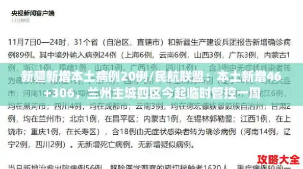 新疆新增本土病例20例/民航联盟：本土新增46+306，兰州主城四区今起临时管控一周