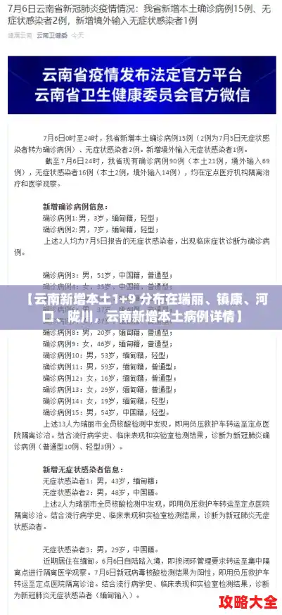 【云南新增本土1+9 分布在瑞丽、镇康、河口、陇川，云南新增本土病例详情】