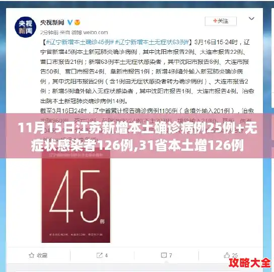 11月15日江苏新增本土确诊病例25例+无症状感染者126例,31省本土增126例