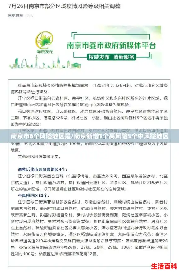 南京市6个风险地区是/南京新增1个高风险5个中风险地区 南京市6个风险地区是/南京新增1个高风险5个中风险地区