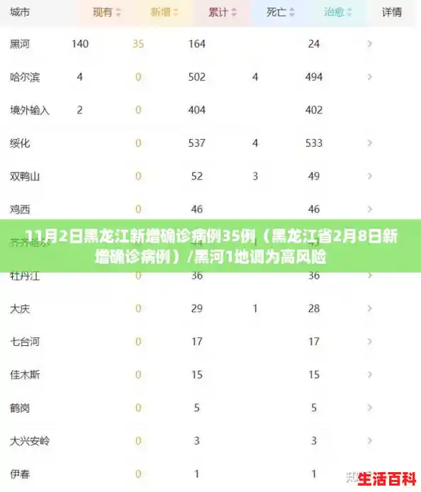 11月2日黑龙江新增确诊病例35例（黑龙江省2月8日新增确诊病例）/黑河1地调为高风险