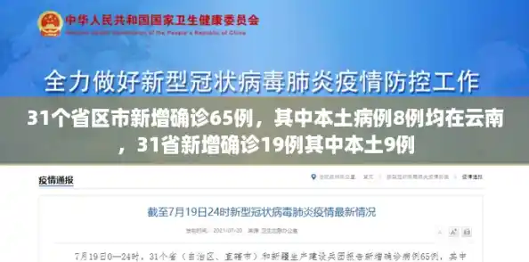 31个省区市新增确诊65例，其中本土病例8例均在云南，31省新增确诊19例其中本土9例