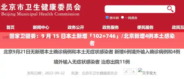 国家卫健委：9 月 15 日本土新增「102+746」/北京新增4例本土感染者