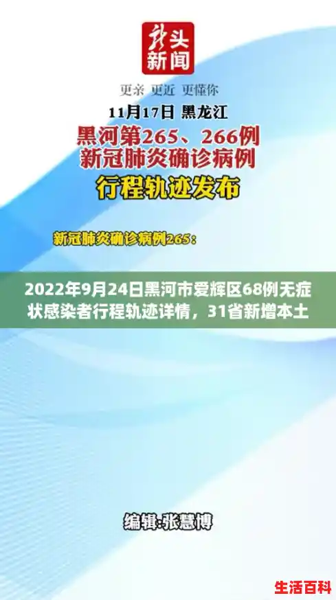 2022年9月24日黑河市爱辉区68例无症状感染者行程轨迹详情，31省新增本土确诊68例