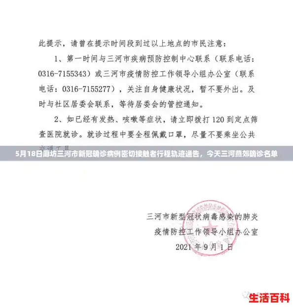 5月18日廊坊三河市新冠确诊病例密切接触者行程轨迹通告,今天三河燕郊确诊名单 5月18日廊坊三河市新冠确诊病例密切接触者行程轨迹通告,今天三河燕郊确诊名单