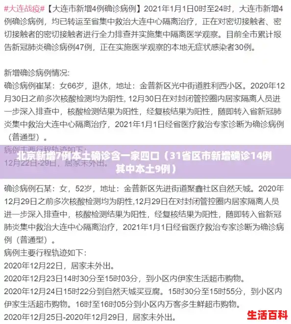 北京新增7例本土确诊含一家四口（31省区市新增确诊14例 其中本土9例）